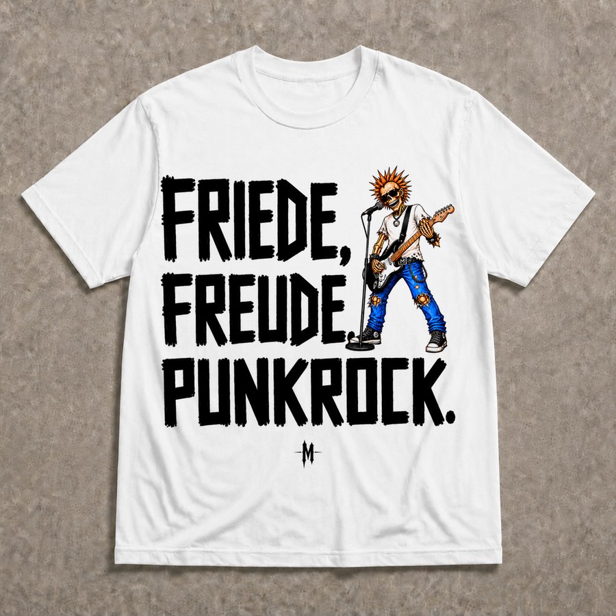 Friede, Freude, Punkrock Shirt mit Moshi-Motiv, weiß