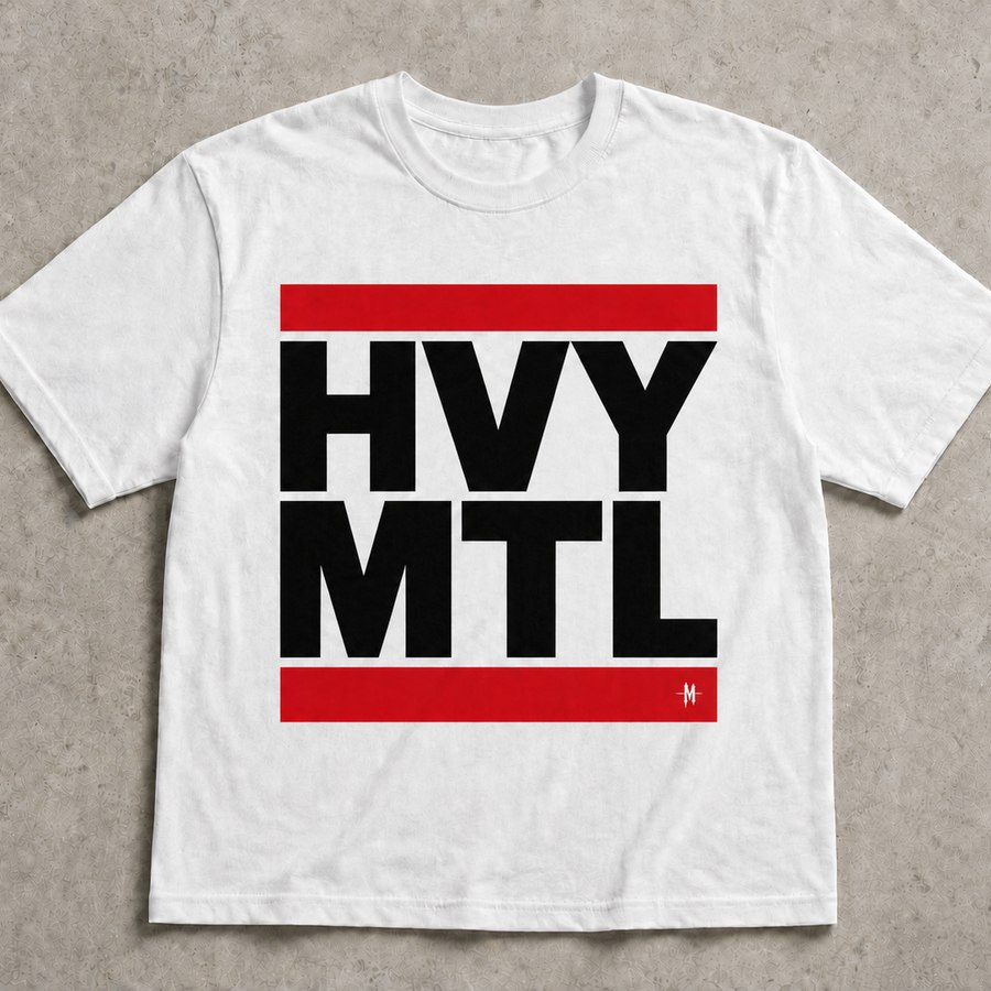 HVY MTL Shirt, weiß mit rotem Balken