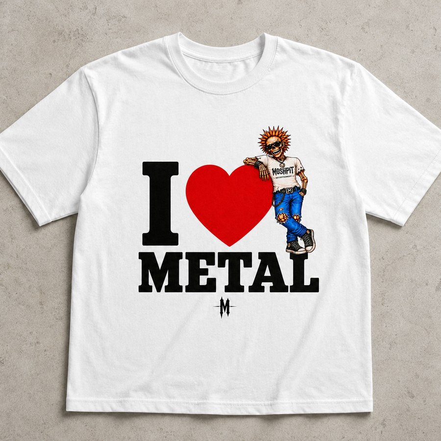 I Love Metal Shirt mit Moshi-Motiv, weiß