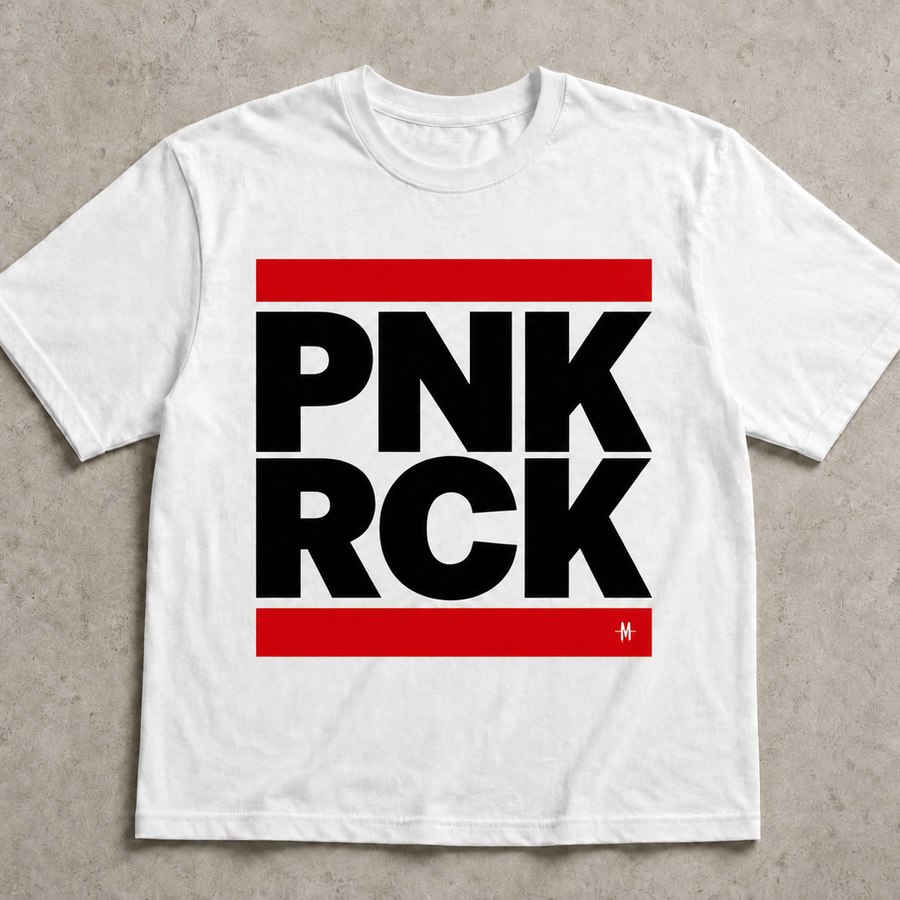 PNK RCK Shirt, weiß mit rotem Balken