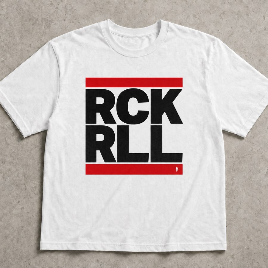 RCK RLL Shirt, weiß mit rotem Balken